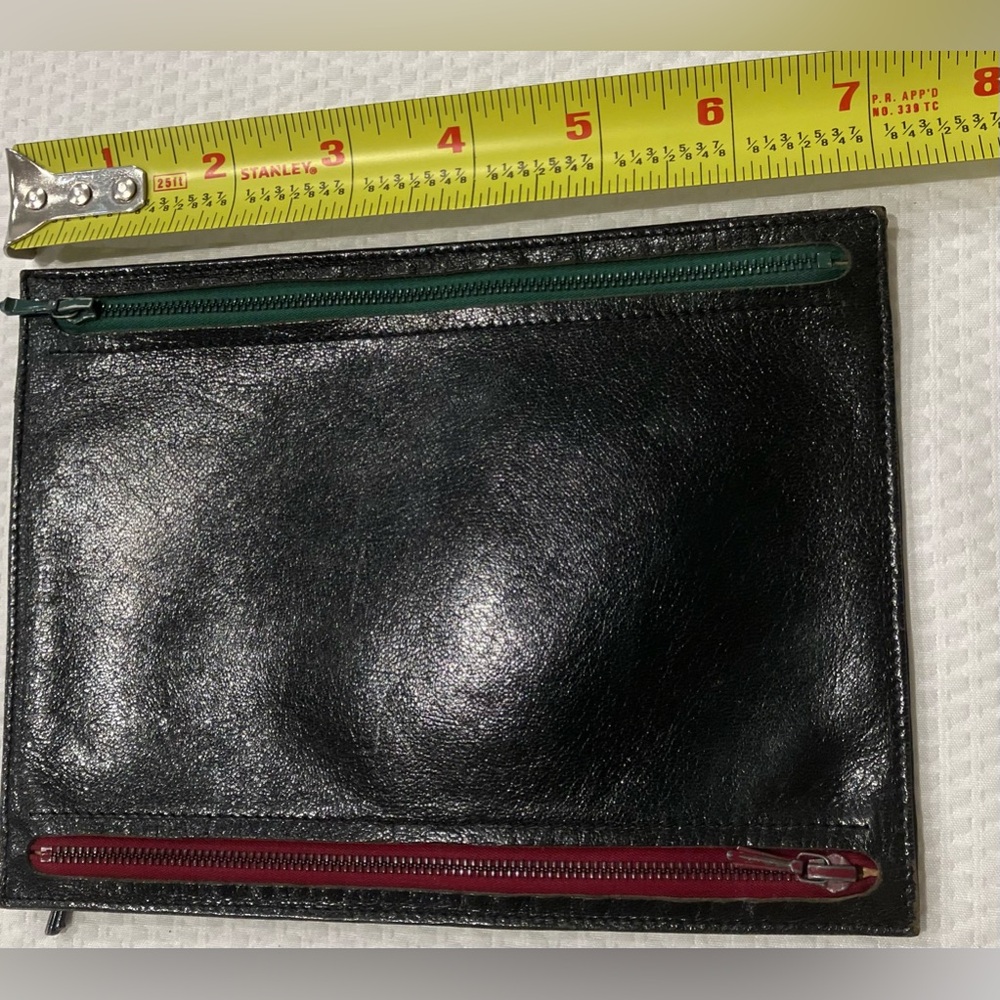 Vintage black travel wallet four color-coordinated zipper pockets